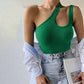 European And American Sunken Stripe Knitted Vest Solid Color Short Oblique Shoulder Irregular