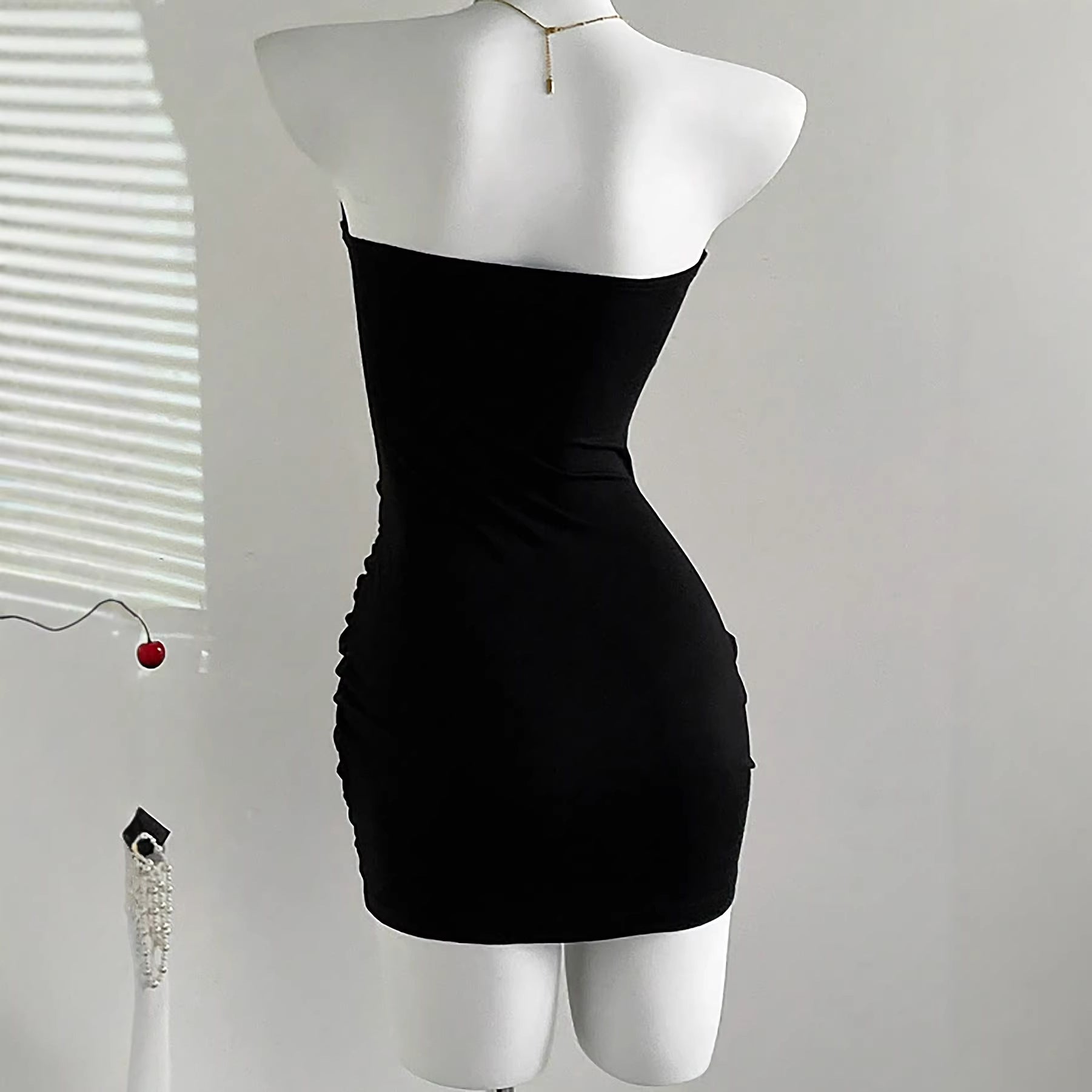 Fashionable Womens Strapless Metal-Embellished Hollow-Out Dress