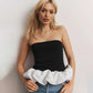 Contrast Color Bandeau Slim-fit Patchwork Ruffled Women Clothing Top