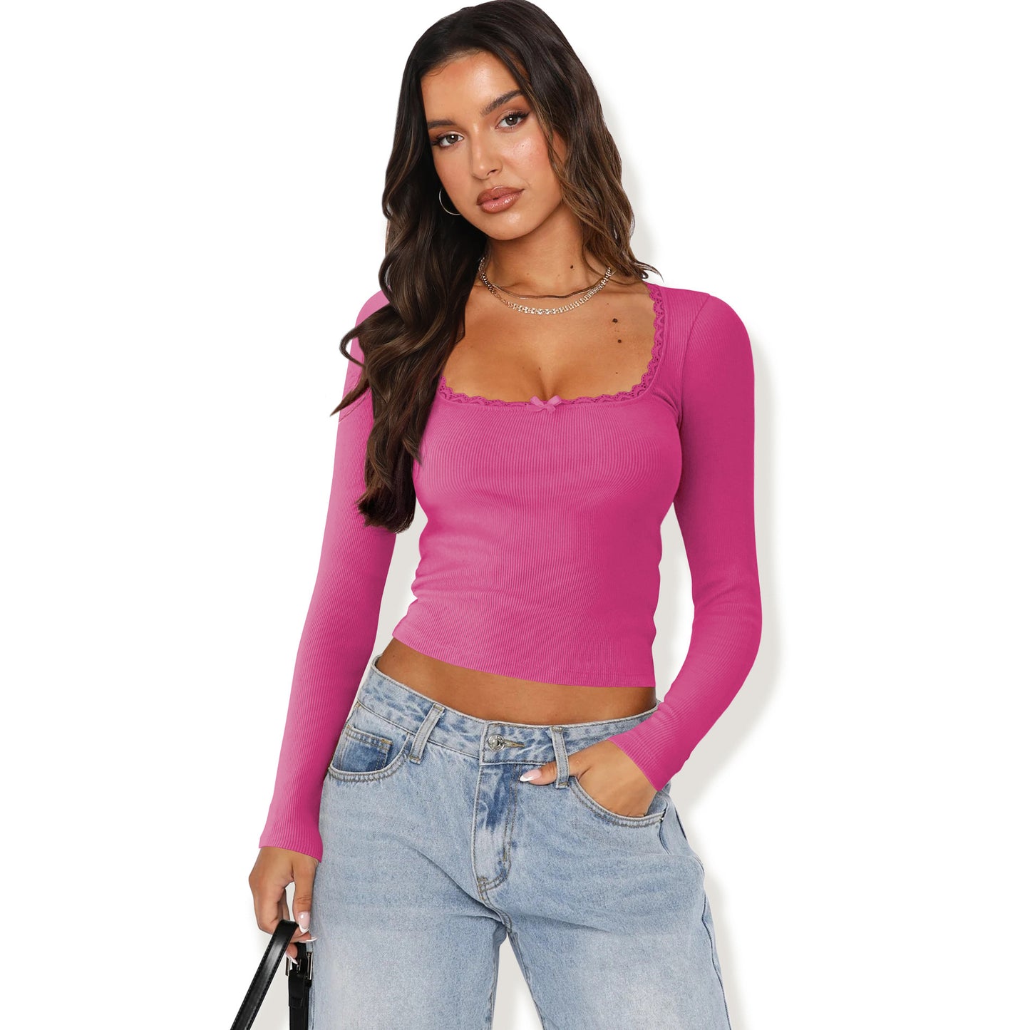 Slimming Slim Lace Stitching Top U-neck Bottoming Shirt