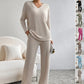 Fashion Solid Striped Suit V-neck Long-sleeved Top And Casual Straight Pants Loose Temperament Women's Clothing
