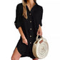 Robe chemise boutonnée à manches longues et revers pour femme, vêtement d'automne décontracté