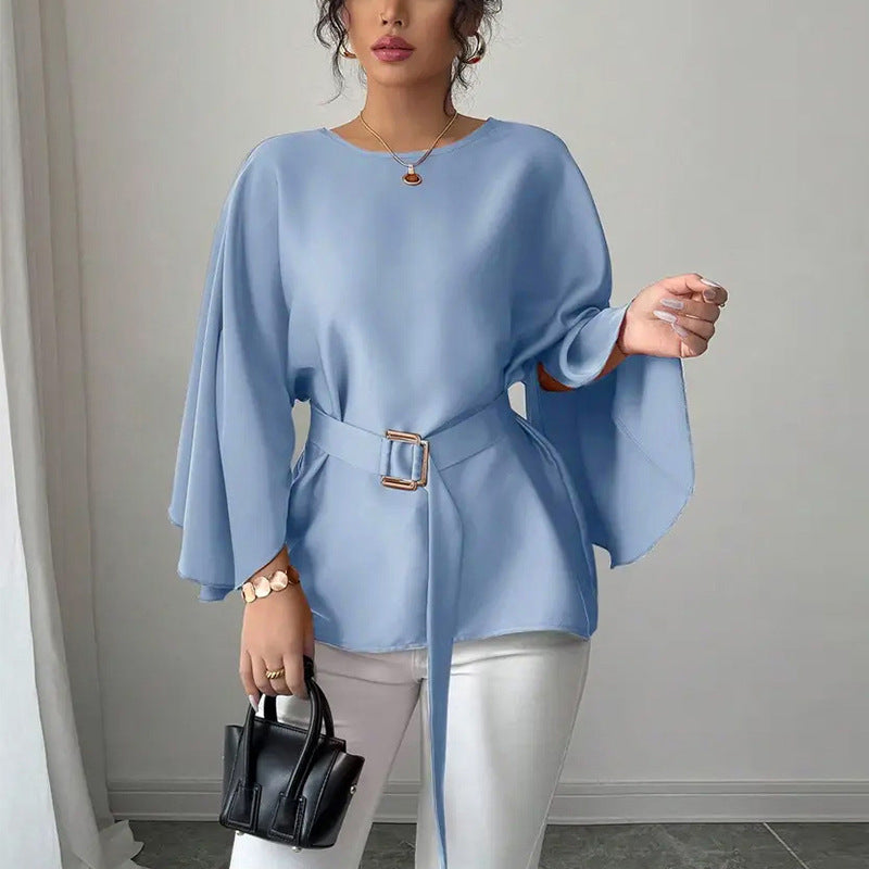 Solid Color Shirt Flared Half Sleeve Women's Clothing