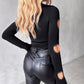 New Slim Fit Hollowed Heart Shape Long Sleeve Top Women's Clothing