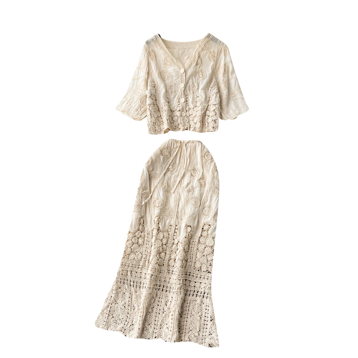 Bohemian Vintage Crochet Openwork Cardigan With A Versatile Skirt