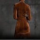 Womens Suede-Like High-Neck Long-Sleeve Tassel Dress