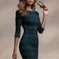 Classic Plaid Three-quarter-sleeve Boat-neck Bodycon Dress
