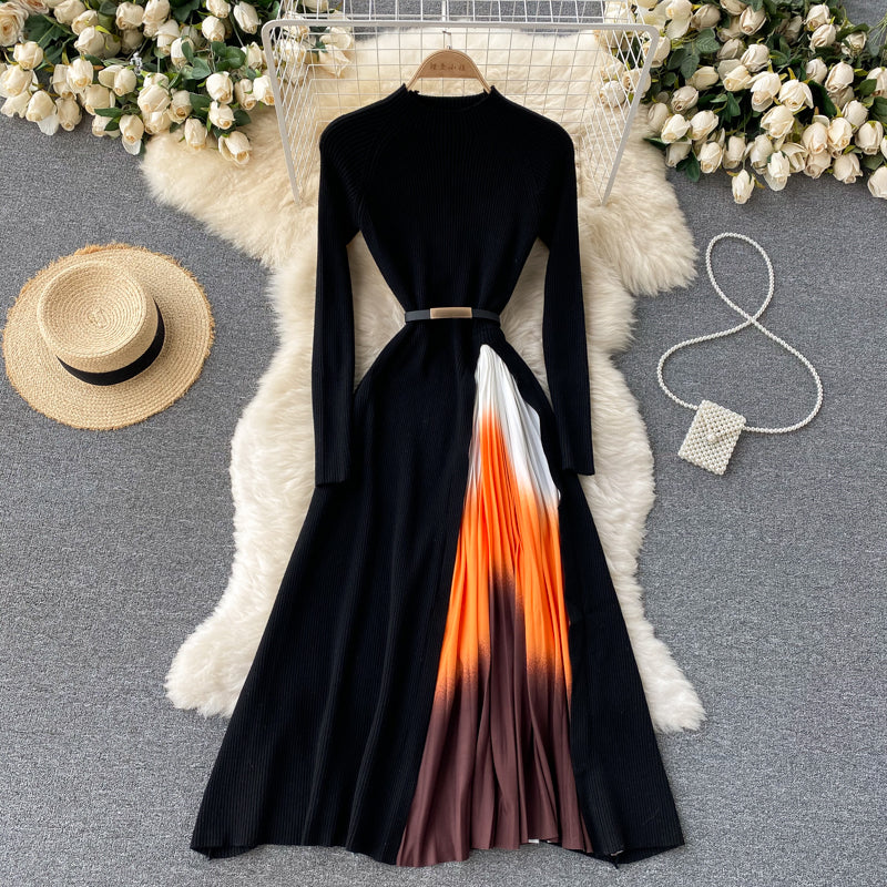 Women's Color Changing Pleated Slim Waisted Swing Dress