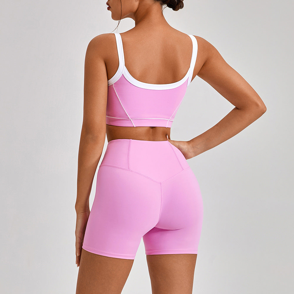 European And American Nude Feel Tight Outdoor Sports Underwear Women's Spaghetti Strap Contrast Color Suit
