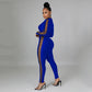 Mesh Print Stitching Long-Sleeved Jumpsuit