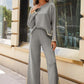 Women's Knitted 2-piece Set Long Sleeve Loose Top Wide Leg Pants Suit