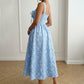 SpringSummer New Blue Jacquard Square-Neck French-Style Dress