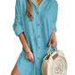 Robe chemise boutonnée à manches longues et revers pour femme, vêtement d'automne décontracté