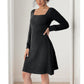 Brushed Sunken Stripe Split V-neck Long-sleeve Dress