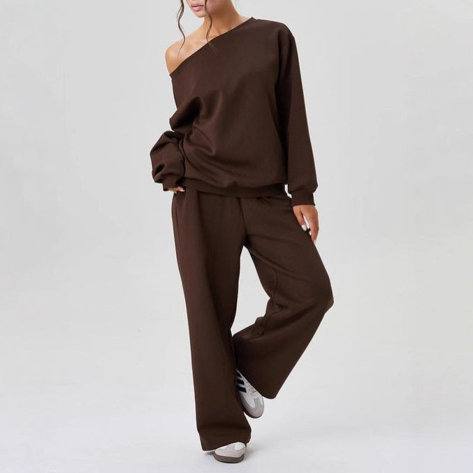 Oblique Shoulder Design Sense Amazon Sports Style Leisure Two-piece Set