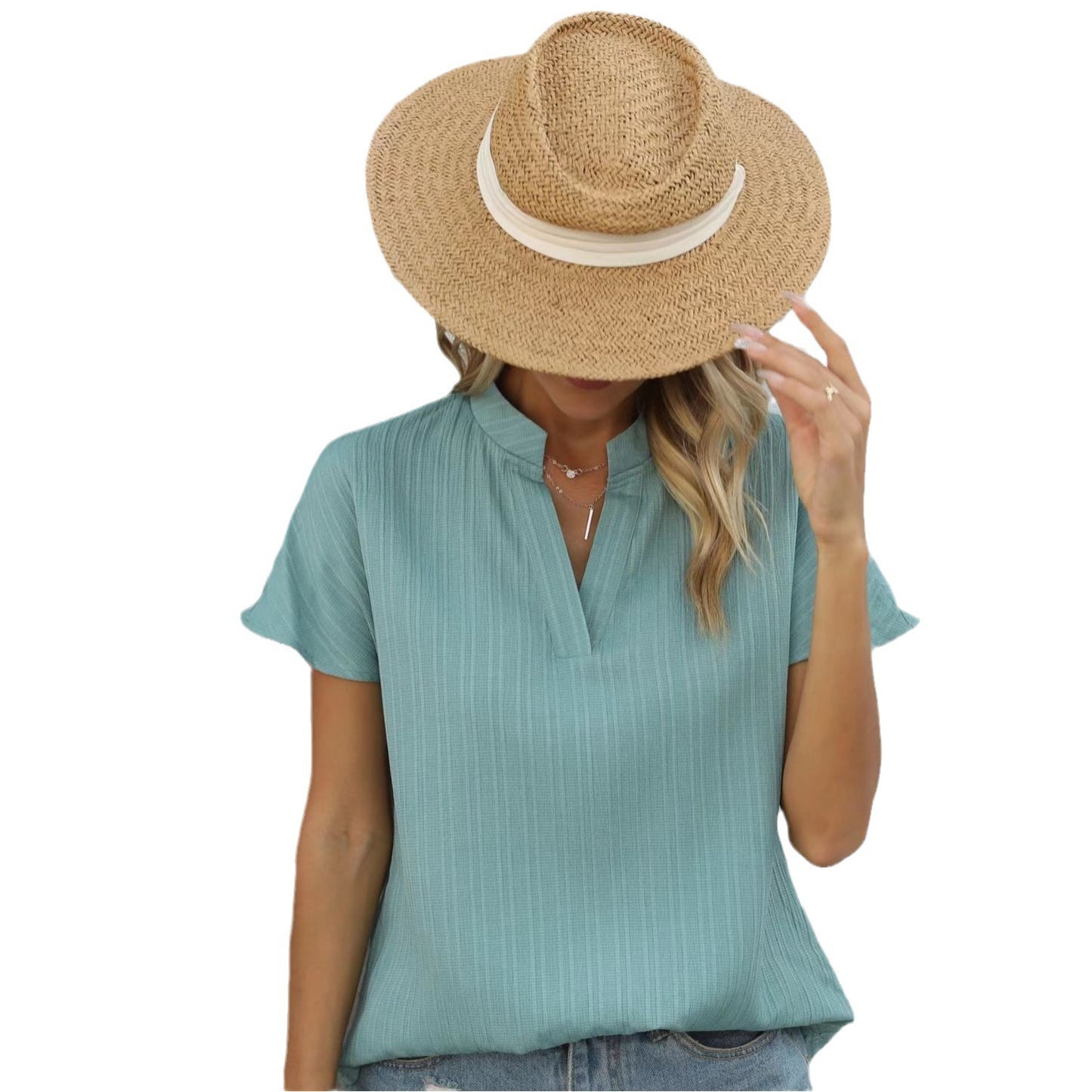 T-shirt à col montant et tube ouvert en mousseline de soie pour femme