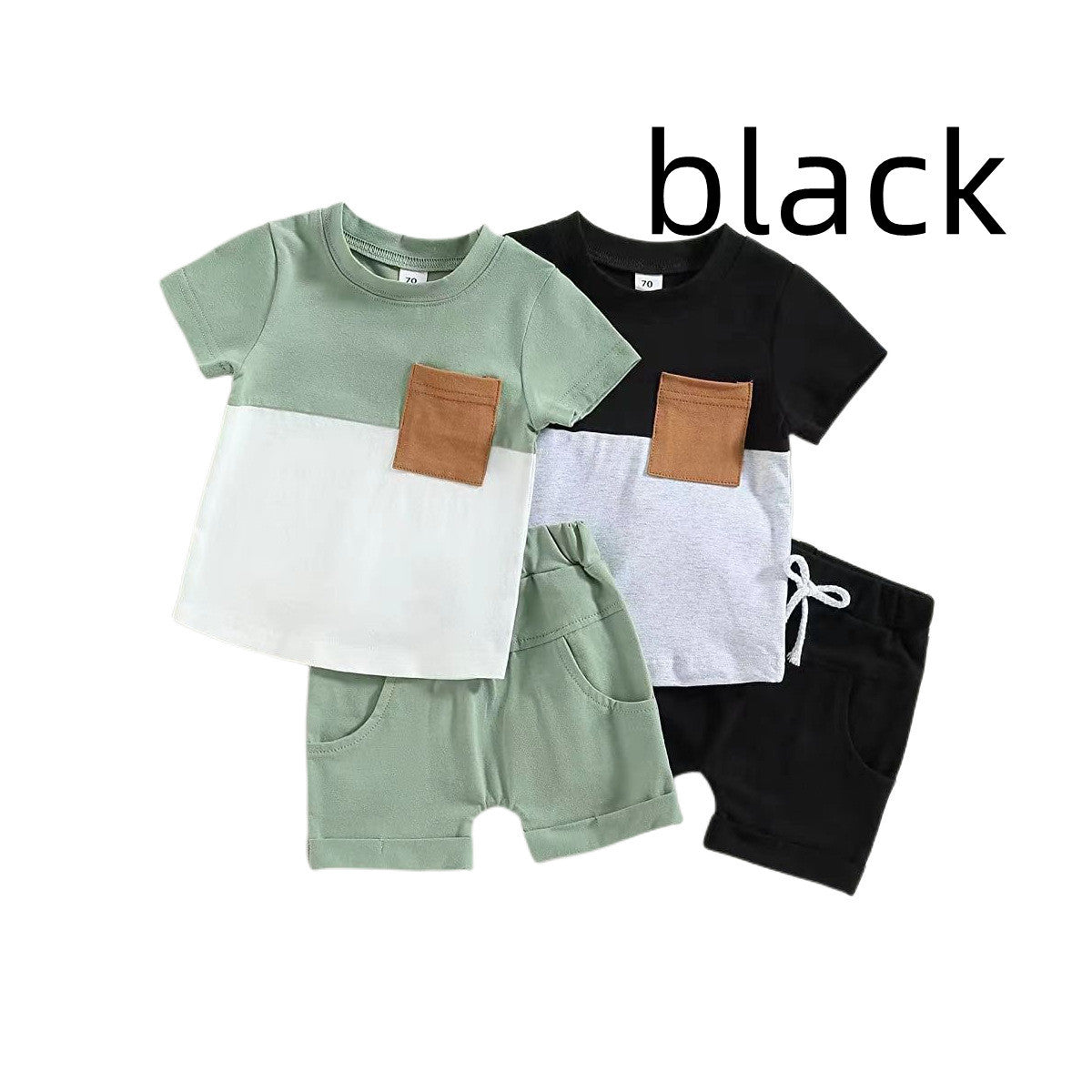 Solid Color Stitching Short Sleeve Suit