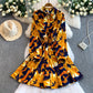 Lightly Mature Retro-printed Lantern-sleeve Dress
