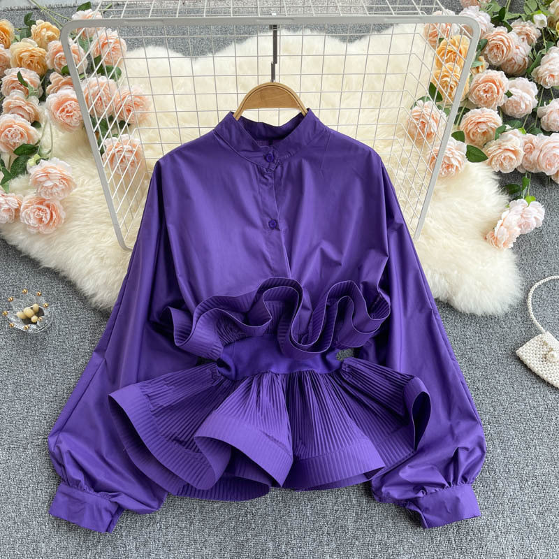 Ruffled Waist Temperament All-match Ladies Shirt Trend