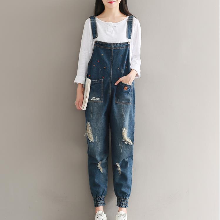 Bavoir en jean ample de grande taille avec broderie rétro littéraire 