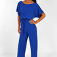 Short sleeve women's jumpsuit with lace button