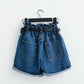 Calyx elastic waist denim shorts female summer high waist was thin student wide leg pants