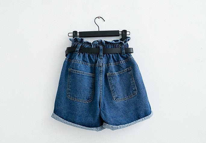 Calyx elastic waist denim shorts female summer high waist was thin student wide leg pants