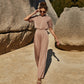 Five-quarter Sleeve One-piece Jumpsuit Zipper And Lapel