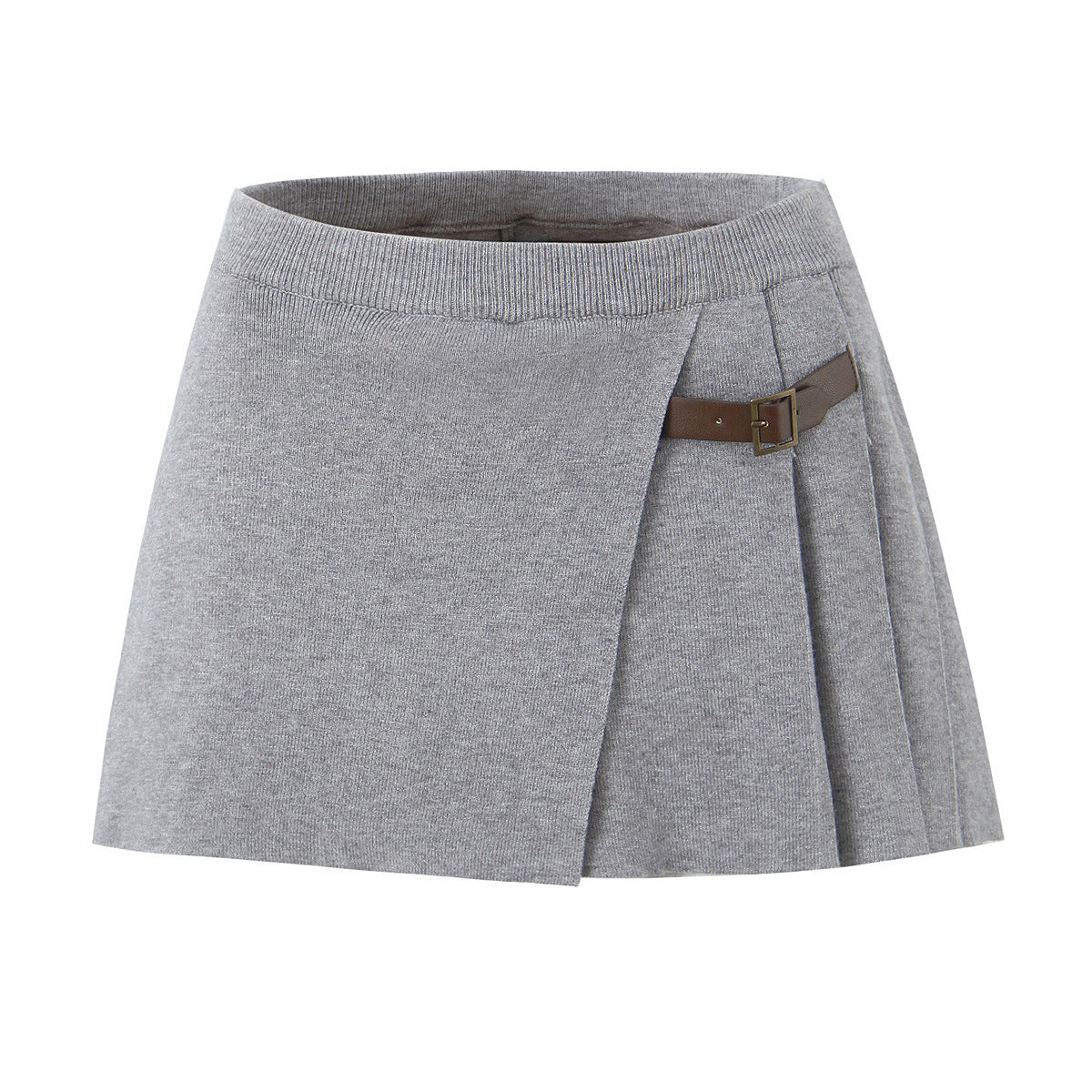 Slim Breasted Knitted Cardigan High Waist Leather Ring Pleated Skirt