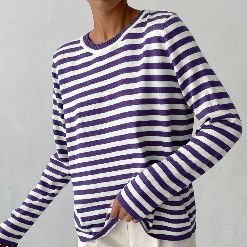 Pull rayé à manches longues en tricot, pull polyvalent, vêtements pour femmes