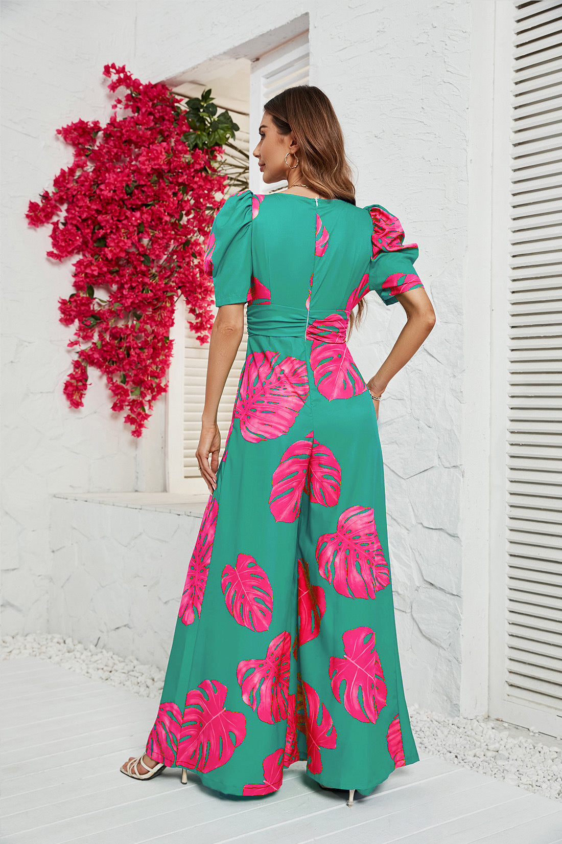 Casual V-neck Waist Wide Leg Jumpsuit For Women