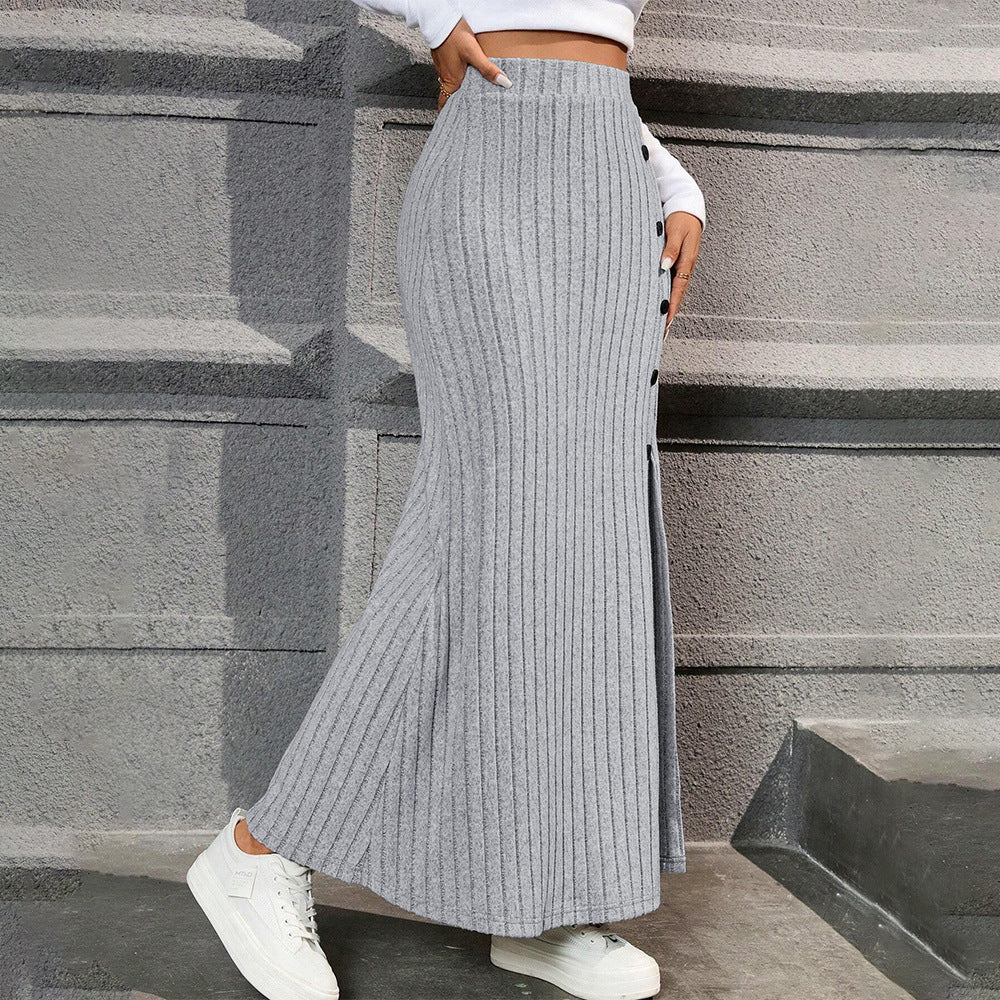 Women's Simple Commuting Pencil Skirt Autumn Winter New Versatile High Waist Flowy Long Skirt