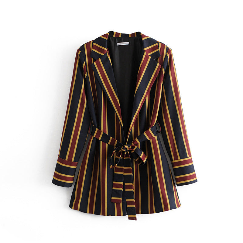 Temperament striped casual suit jacket striped trousers