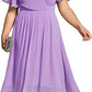 Banquet Evening Dress A- Line V-neck Chiffon Short Sleeve Knee-length Plus Size
