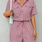 Striped Casual Short-sleeve Belted Jumpsuit