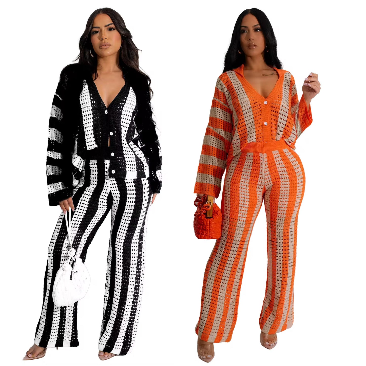 Knitted Sweater Fashion Cutout Wide Leg Knitted Two-piece Sweater