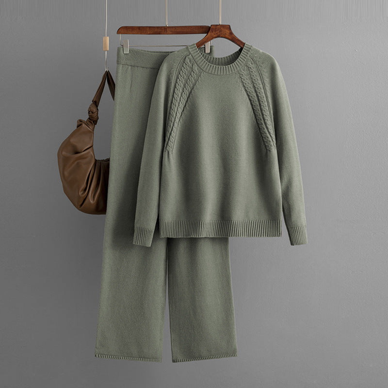 Ensemble décontracté en tricot de couleur unie pour femme