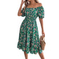 Robe à volants et col carré fleuri pour femme