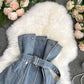 Design Sense Female Niche Breasted Splicing Slim Irregular Denim Tube Top Wear