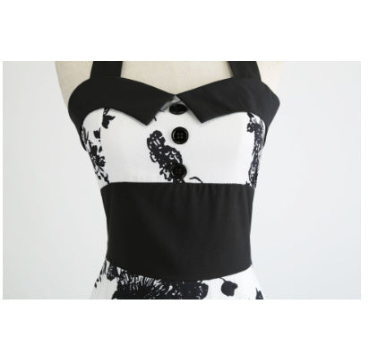 Retro Sleeveless Halterneck Printed Dress Women