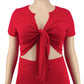 Women's Midriff-baring Top Mid-length Dress Set