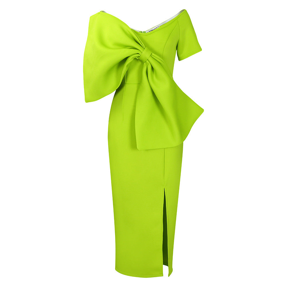 European And American Big Bow Split Sheath Dress