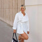 Striped Loose Tie Large V-neck Long-sleeve Shirt Short Dress