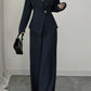 Solid-color Long-sleeve Straight-leg Pants Set For Women
