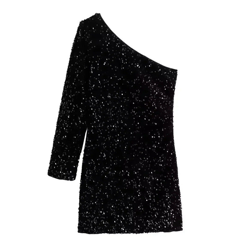 Robe à manches longues et col asymétrique oblique Design Sense