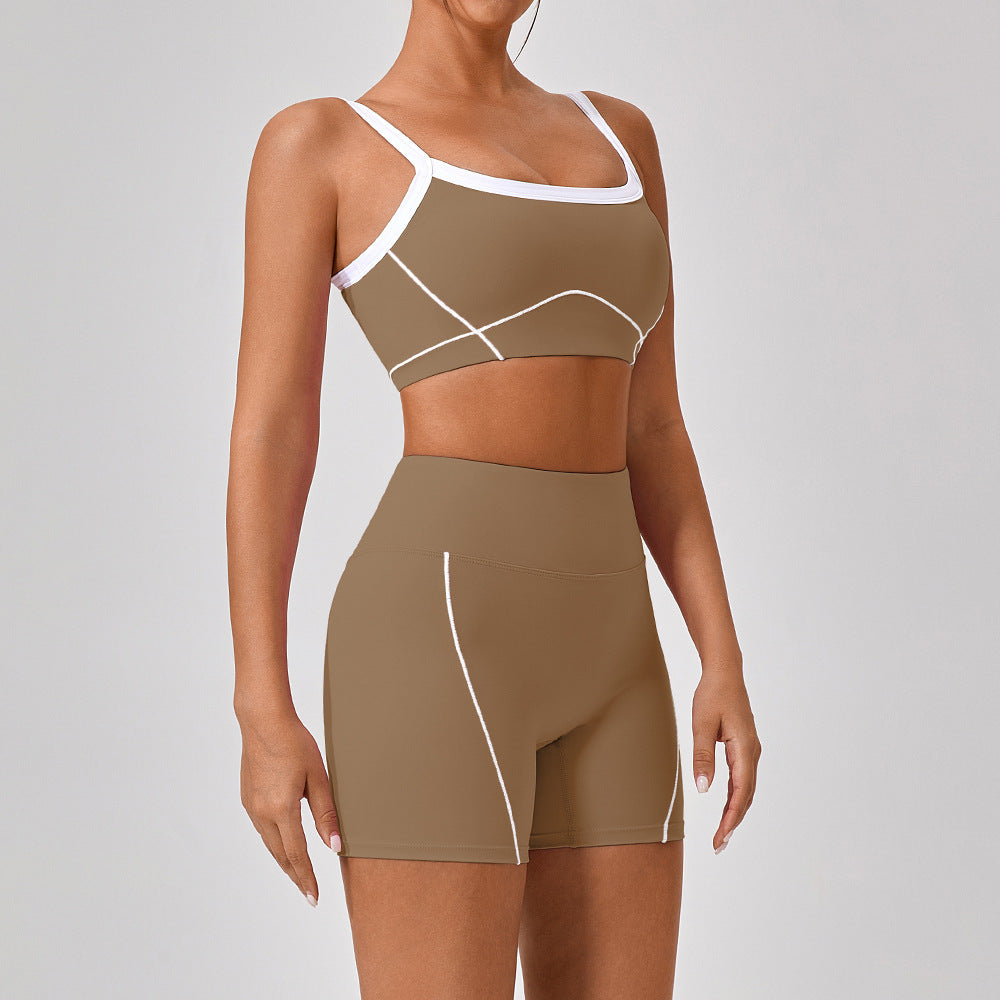 Combinaison de sport de plein air moulante à bretelles spaghetti pour femmes, couleur contrastée, style européen et américain
