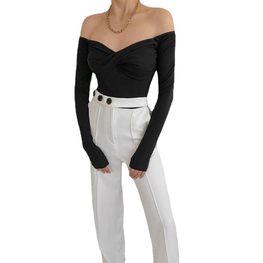 One-line Neck Strapless Breast Wrap Slim Long Sleeves