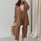 Costume décontracté camel pour femmes européennes et américaines, début d'automne, haut cardigan à manches longues, pantalon droit, tenue de maison, costume deux pièces
