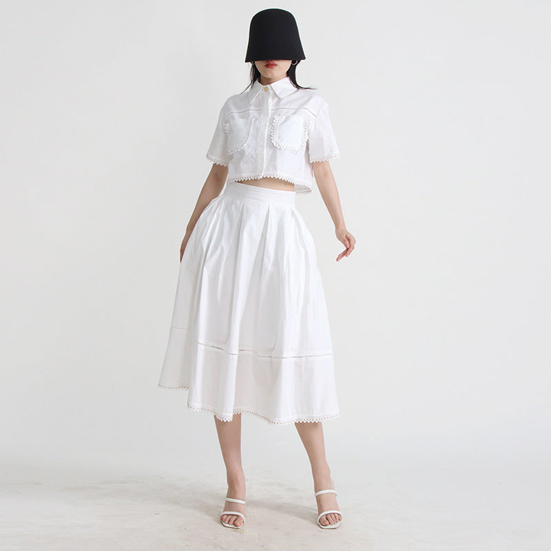 Retro Two-piece Set Women's Short Shirt