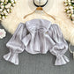 French Retro Puff Sleeve Peplum Top